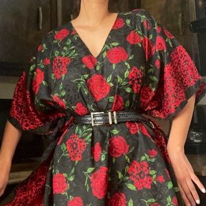❌SOLD❌Red Rose Satin Kaftan Dress | kimono dress